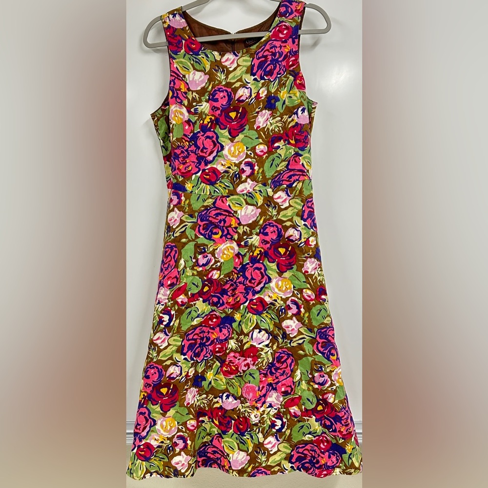Chadwicks‎ 100% Linen Floral A-Line Dress Size 10 Cottagecore Garden Grandmacore